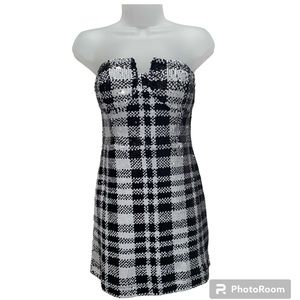 Steve Madden Plaid Sequin Strapless Mini Dress Size 4